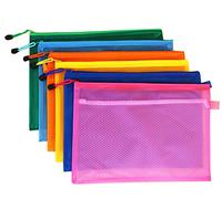 Zip File Folders Mesh Document Bags A4 Plastic Wallets Folders for Office School Stationery Cosmetics Supplies(5Pcs-Dark Blue)