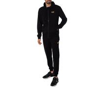 EA7 Men's Zip Hooded Tracksuit, Black/Gold, L