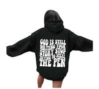 Zip Hoodie,God Is Still Writing Your Story Women'S Letter Graphic Hoodies Oversized Pullover Tops Casual Long Sleeve Hooded Drawstring Sweatshirt With Pockets