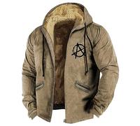 Zip Hoodie Jackets For Men Uk Jacket Coat Man Graphic Print Fleece Lined Teddy Bear Hoodies Full Zip Up Hooded Jackets With Pockets Thick Warm Military Jackets Men'S Jacket (Khaki, 6Xl)