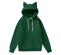 Zip Hoodie Women Green Oversized Hoodies Women Teen Girls Y2K Cute Cat Ear Pullover Aesthetic Tops Loose Fit Long Sleeve Fleece Hooded Sweatshirts Pockets Activewear Jumper Preppy Clothes Sportswear