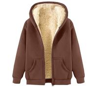 Zip Hoodies for Women UK, Ladies Plain Hoodies Winter Warm Sherpa Lined Zip Up Hooded Sweatshirt Soft Thick Fleece Jacket for Women UK Plush Fluffy Oversized Hoodie Outwear with Pockets Brown