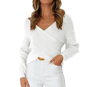 Zip Jumper Women Ladies Sweaters Gifts for Girls Exercise Women Casual V Neck Long Sleeve Sweaters Wrap Front Off Shoulder Asymmetric Hem Knitted Crop Solid Pullover Ladies Clothes Sale Clearance
