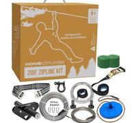 Zip Line for Kids and Adults, 200/150/100 Ft Backyard Zipline Kit, Quick Setup, 350 Lb Capacity, Rustproof Stainless Steel Cable, Safety Harness, Smooth Spring Brake, Comfortable Cushioned Seat