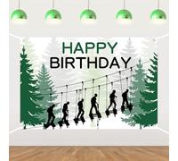 Zip Line Happy Birthday Backdrop Tree Trails Forest Theme Party Ropes Course Outdoor Adventure Photography Background for Female Male Let The Adventure Begin Birthday Supplies 5 * 3ft