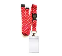 Zip-Lock Design & Waterproof Id Badge Card Holder + SpiriuS Lanyard Neck Strap with Metal Clip (Polka dot red)