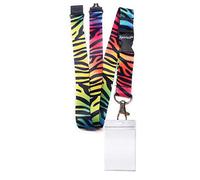 Zip-Lock Design & Waterproof Id Badge Card Holder + SpiriuS Lanyard Neck Strap with Metal Clip (Rainbow Zebra)