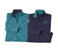 Zip Neck Long-Sleeved T-Shirt Pack of 2 Atlas for Men Mid Navy 5XL
