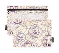 Zip Pencil Pouches with Clear Window Pumpkins Web Ghosts Lavender and Beige Large Pencil Bags Clear Window & Grommets Pencil case 3 for School, Office & Home Multicolored 2 PCS