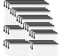 Zip Plastic Wallets 24PCS, 8 Sizes Plastic Folders Mesh Zipper Bags, Mesh Document Bags Storage Pouches for School Supplies, Office, Travel and Home (Black)