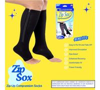 Zip Sox Pair Of Zip-Up Compression Socks | Soft & Comfortable | Enhance Blood Circulation | Reduce Swelling | Foot & Calf Warmer | XXL - Black 2 PAIR