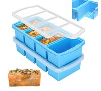 ZIP STANDING Silicone Freezer Trays with Lid, 1-cup Soup Freezer Container large Ice Cube Molds with Reinforced Steel Ring Top for freezing Soup Sauce Broth Leftovers oven Dishwasher -Safe(2-Pack)