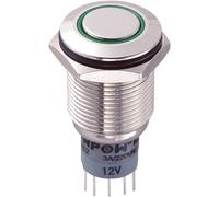 Zip Switch LAS2GQF-22ZE/G/12V/N/P 16mm IP67 Vandal Switch DPDT On-On Green LED