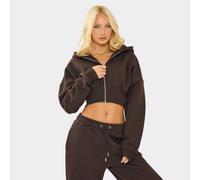 Zip Through Cropped Hoodie In Chocolate Brown, Women's Size UK 10