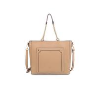 Zip Top Closure Metal Chain Shoulder Handle Tote Bag JFY Camel One Size