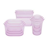 Zip Top Reusable 100% Silicone Food Storage Bags and Containers, Made in The USA - Full Set- 3 Cups, 3 Dishes & 2 Bags - Lavender