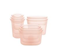 Zip Top Reusable 100% Silicone Food Storage Bags and Containers, Made in The USA - Full Set- 3 Cups, 3 Dishes & 2 Bags - Peach