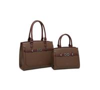 Zip Top Two Handles 2 In 1 Handbag Tote Bag JFY Dark Brown One Size