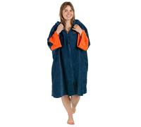 Dryrobe® Full Zip Organic Towel Swim Robe - Long Sleeve Hooded Surf Poncho Changing Robe - 100% Organic Cotton - for Swimming, Beach, Surfing - Medium - Deep Sea Blue