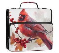 Zip up Binder Organizer A Red Bird with Berries 1.5 Inch Binders 3 Ring Heavy Duty Funny School Binders Bag with Shoulder Strap Portfolio & Case Ring Folder Holder