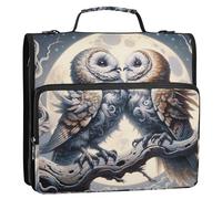 Zip up Binder Organizer Cute Owls Love Birds 3 Ring Binders 1 1/2 Inch D Ring Professional Binders with Strap Middle School Bag Multi Pockets Large Portfolio Folder