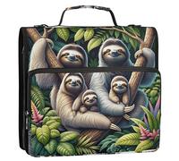 Zip up Binder Organizer Cute Sloth Family 1 1/2 Inch 3 Ring Binders D Ring Large School Binders Bag with Shoulder Strap Storage Portfolio Folder with Handle
