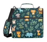 Zip Up Binder with Handle Multi-Pocket 1.5 Inch 3 Ringing Portfolio Binder Bag School Supplies Organizer Jungle Friends Pattern