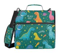 Zip Up Binder with Handle Multi-Pocket 1.5 Inch 3 Ringing Portfolio Binder Bag Stationery Organizer Supplies Cartoon Dinos