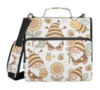 Zip Up Binder with Handle Multiple Pockets 1.5 Inch 3 Ringing Pencil Cases Portfolio Binder School Supplies Organizer Cartoon Gnomes and Bees