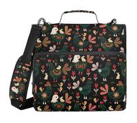 Zip Up Binder with Shoulder Strap & Handle Multi-Pocket 1.5 Inch 3 Ringing Pencil Case Portfolio Binder Stationery Supplies Folk Art Decorated Chickens