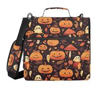 Zip Up Binder with Shoulder Strap & Handle Multi-Pocket 1.5 Inch 3 Ringing Pencil Cases Portfolio Binder Office Document Organizer Bright Halloween Ghosts Pumpkins Mushrooms