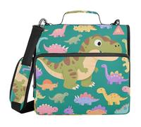 Zip Up Binder with Shoulder Strap & Handle Waterproof 1.5 Inch 3 Ringing Portfolio Binder Bag Stationery Supply Dinosaur and Colorful Pattern
