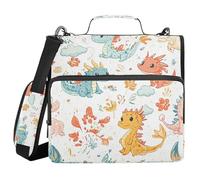 Zip Up Binder with Shoulder Strap Waterproof 1.5 Inch 3 Ringing Pencil Cases Portfolio Binder Documents Files Organizer Cartoon Dinos