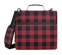 Zip Up Binder with Shoulder Strap Waterproof 1.5 Inch 3 Ringing Portfolio Binder Bag Home Travel Cards Storage Container Red Black Gingham Buffalo Plaid