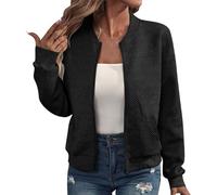 Zip Up Bomber Jacket for Women UK Oversized Textured Lightweight Jackets | Casual Stand Collar Baseball Jacket with Pockets Comfortable Fashion Coat Versatile Spring Autumn Summer Cardigans