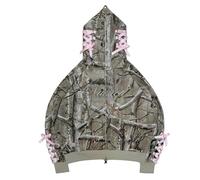 Zip Up Camo Hoodie Y2k Oversized Graphic Hoodies Clothes Vintage 2000s Sweatshirts Grunge Jackets Streetwear(Green,3X-Large)