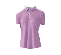 Zip Up Floral Print Collar UV Protection Golf Polo Shirt Island Green Purple M
