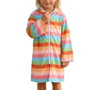 Zip Up Hooded Poncho Towels for Kids Toddler Girls Terry Towelling Soft Changing Robe Towel Long Sleeve Beach Cover Dress Girl Swimsuit Colorful Striped Pattern Print Bathing Suit Coverup Swimwear