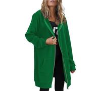 Zip Up Hoodie For Women Solid Long Sleeve Fleece Longline Hooded Women'S Fall And Winter Hoodie Mid Length Sweatshirts Oversized Coats Winter Lightweight Open Front Cardigan Green