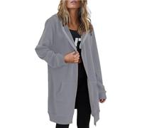 Zip Up Hoodie For Women Solid Long Sleeve Fleece Longline Hooded Women'S Fall And Winter Hoodie Mid Length Sweatshirts Oversized Coats Winter Lightweight Open Front Cardigan Grey