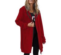 Zip Up Hoodie For Women Solid Long Sleeve Fleece Longline Hooded Women'S Fall And Winter Hoodie Mid Length Sweatshirts Oversized Coats Winter Lightweight Open Front Cardigan Red