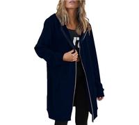 Zip Up Hoodie For Women Solid Long Sleeve Fleece Longline Hooded Women'S Fall And Winter Hoodie Mid Length Sweatshirts Oversized Coats Winter Lightweight Open Front Cardigan Navy