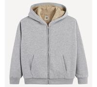 Zip-Up Hoodie with Sherpa-Lined Fleece Grey Marl