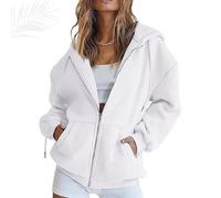 Zip up Hoodie Women Fall Oversized Y2k Long Sleeve Lightweight Comfort Jackets Casual Fall Winter Sweatshirts (White,M)
