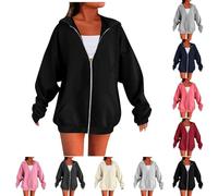 Zip Up Hoodie Women, Hoodies for Women UK, Ladies Full Zip Jackets Oversized Long Sleeve Sweatshirts Top Zipper Hooded Sweatshirt Lightweight Coats with Pockets (Black, XL)