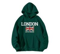 Zip up Hoodie Women London United Kingdom Letter Graphic Sweatshirts Union Jack Flags Pullover Hoody Tops England Streetwear Vintage British Flag Lounge Jumpers Y2k Athleisure Clothing Green