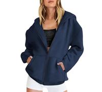 Zip Up Hoodie Women Oversized Plain Fleece Lined Sweatshirts Ladies Hooded Jackets Autumn/Winter Solid Color Jumpers Long Sleeve Tops Casual Sweater Sportswear Lightweight Hoody with Pockets