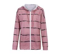 Zip Up Hoodie Women Oversized Stripe Long Sleeve Hooded Sweatshirts Fashion Lightweight Drawstring Blouse Tops Casual Loose Basic Sweatshirt Jacket Tunic Tops with Pocket