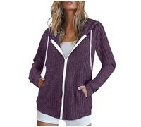 Zip Up Hoodie Women Ribbed Cardigans, Drawstring Jacket Oversized Hoodie with Pockets, Lightweight Jacket Hooded Sweatshirt Long Sleeve Tunic Tops Sweater, for Casual Work Streetwear
