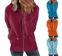 Zip Up Hoodie Women Solid Colour Long Sleeve Ladies Jumper with Drawstring Loose Fit Coats Fashion Comfort Fall Casual Sweatshirt with Pockets Elegant Stretchy Sweater Workout Hiking Outwear
